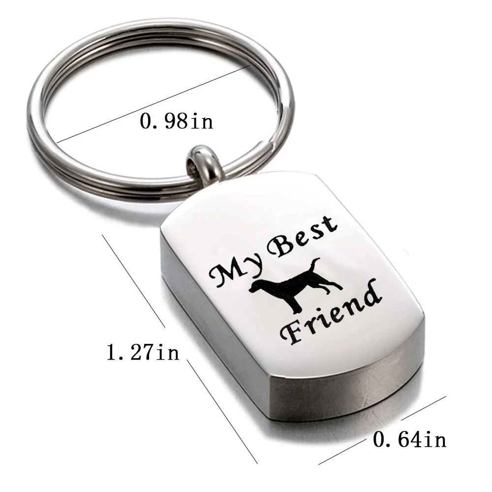 Stainless Steel Engraving Rectangle Pendant KeyChain Cremation Urn KeyRing Memorial for Human Pet Ashes Jewelry Keepsake Gift