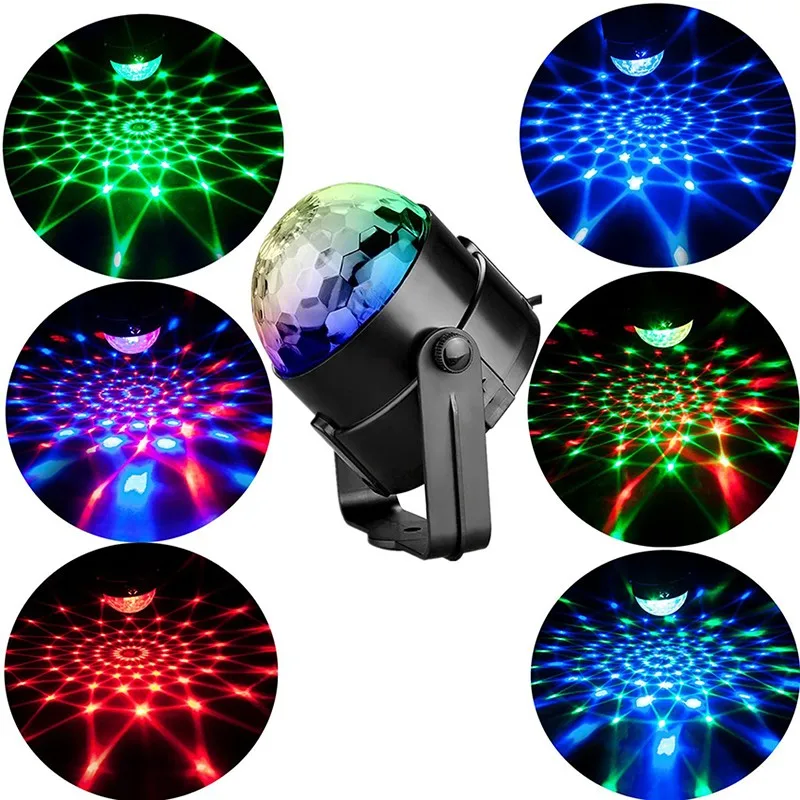 RGB LED Stage Lights Sound Activated Remote Control Disco Magic Ball Light for Home Christmas Party Night Light