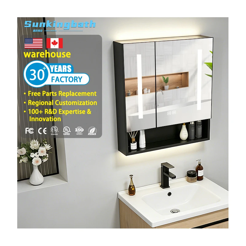 Aluminum Wall Hanging Illuminated Lighted Medicine Cabinets Smart Mirror Cabinet Bathroom Mirror Cabinet for Hotel Project