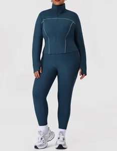 Newest Customized Women's Quick Drying Tight Fitting Stand up Collar Jacket Plus Size Sports Set Two-piece Fitness Yoga Set