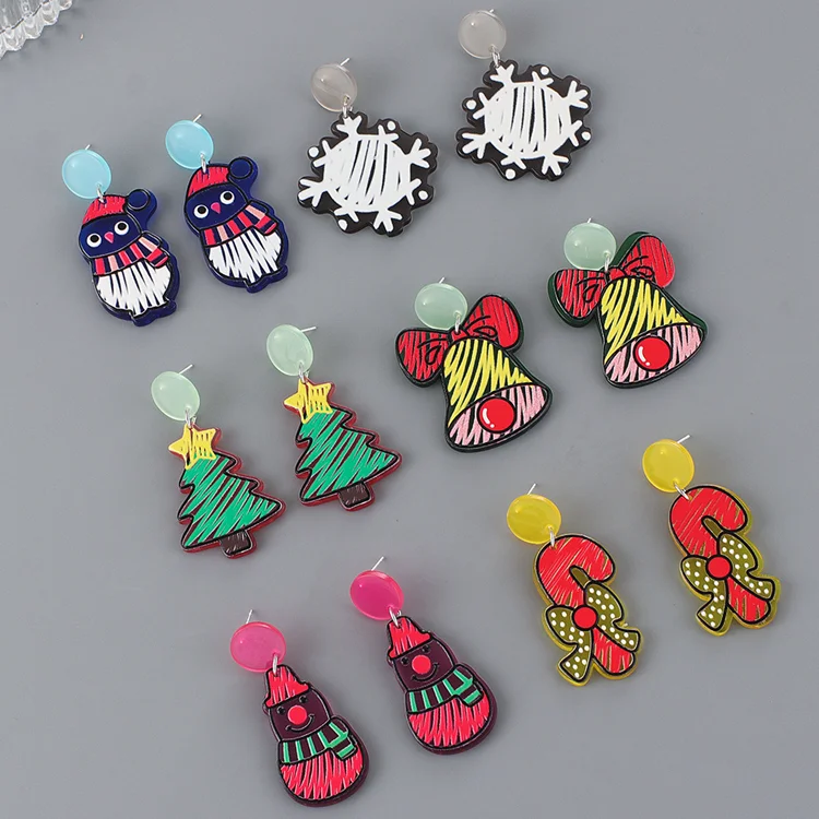 Free sample wholesale Halloween funny styles plastic earrings Christmas horror personality custom acrylic earring manufacture