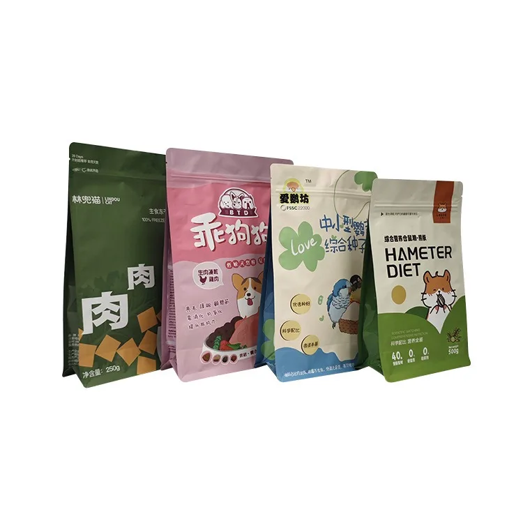 Custom Reusable Dog Food Bag With Resealable Zipper Cat Treat And Pet Snack Flat Bottom Bag Pet Food Packaging Bags