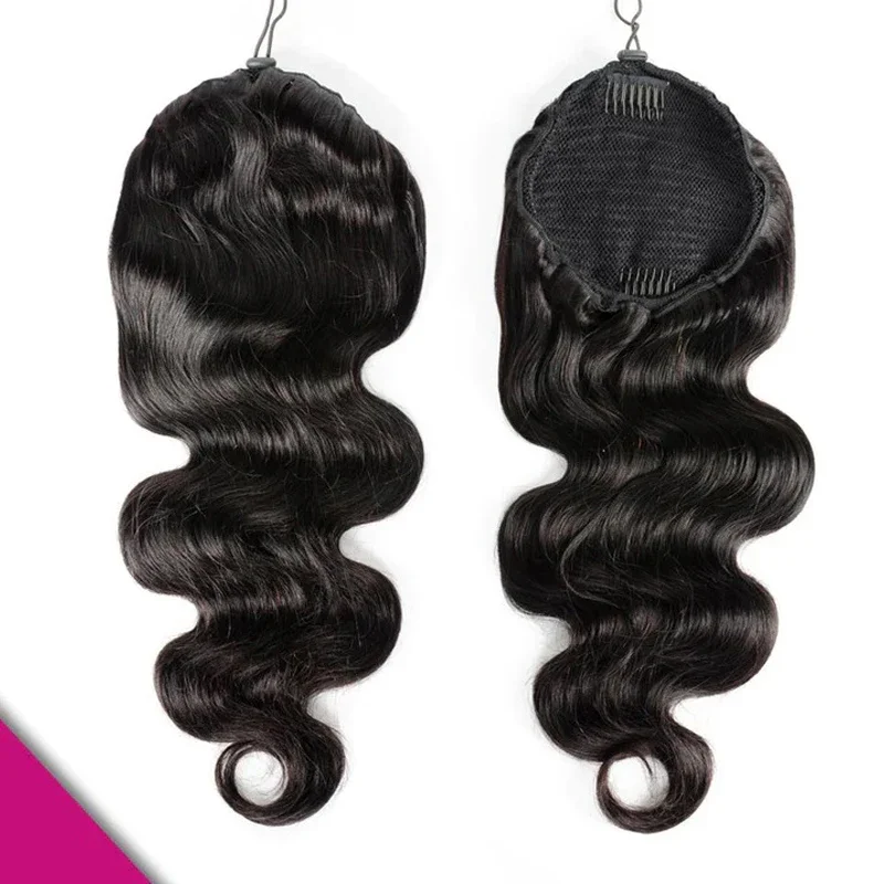 Körperwelle Pferdeschwanz Echthaar Extensions Natürliche Farbe Kordelzug Clip In Haar Brasilianische Remy Frauen_voghion.com