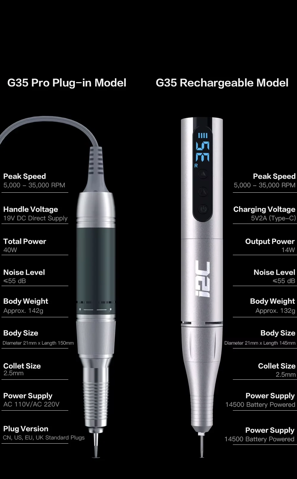 I2C G35/G35Pro Anti-Shake Wireless Grinding Pen Type-C Fast Charging Lightweight Portable for Phone Repair Polishing