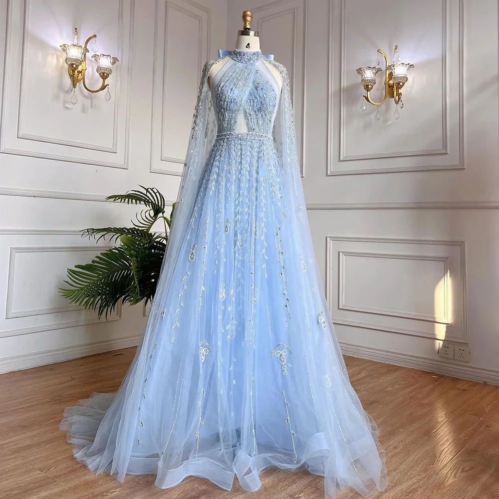Real Image Nude/Blue/White/Gray/Lilac Sexy Backless a Line Women Party  Gowns Cape Sleeves Beaded Arabic Evening Dresses