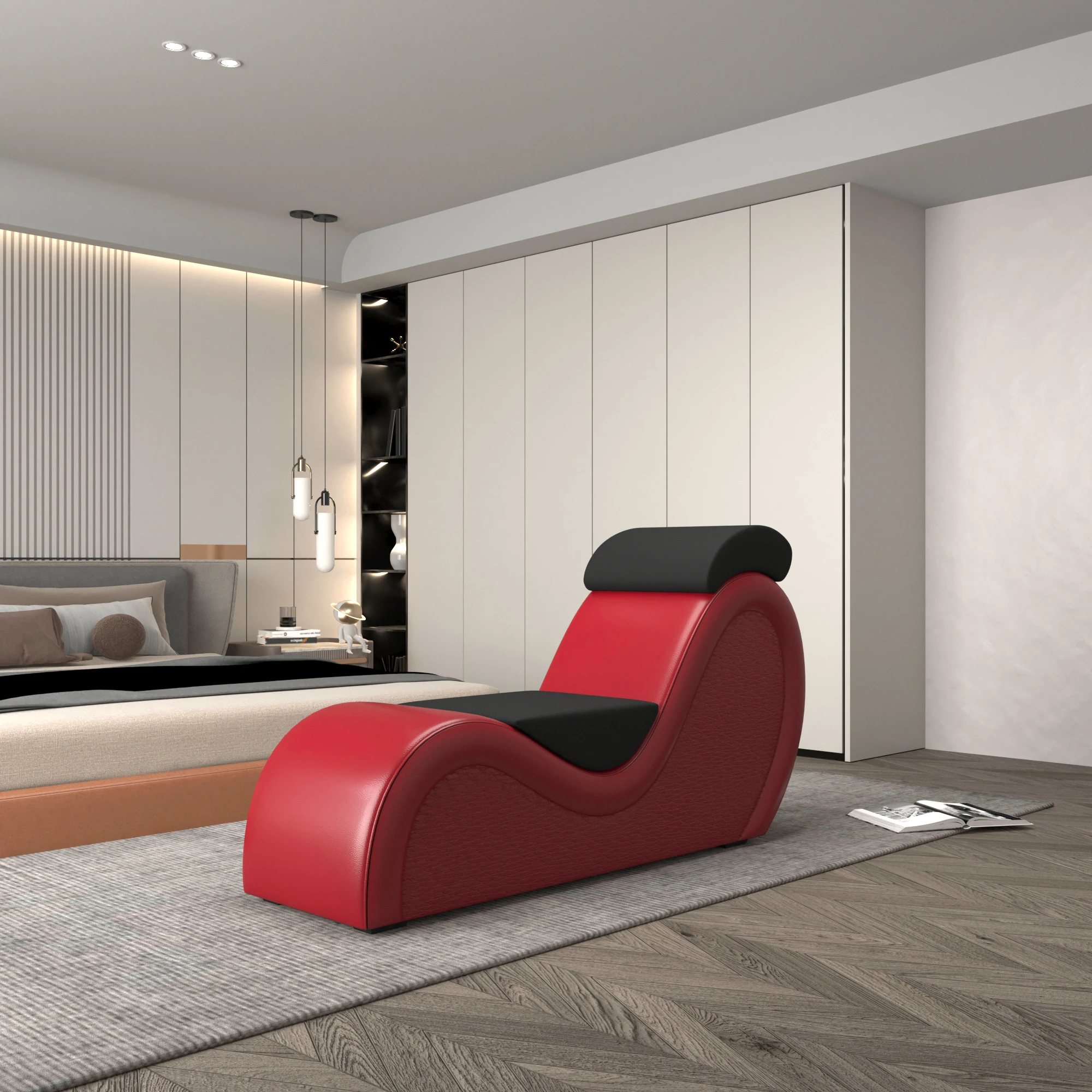 SM Products Tantra Chair S-Shaped Red with headrest lumbar pillow Sex Sofa PU Furniture for Couples New Sex Furniture-888078