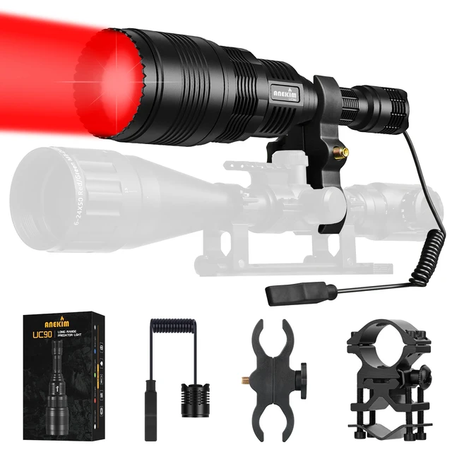 ANEKIM UC90 Red Hunting Light Kit, Predator Light for Tactical Flashlight for Hog Coyote and Varmint Night Hunting