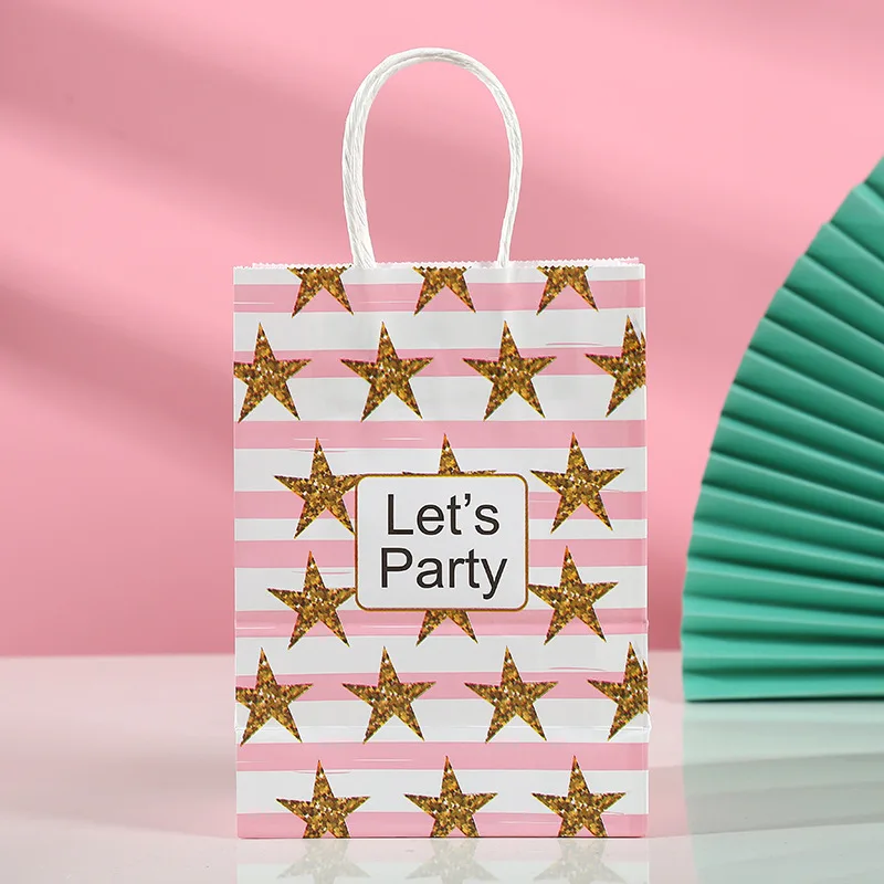 Preppy Pink Bulk Kraft Party Gift Bags With Handles Pink Party Favors