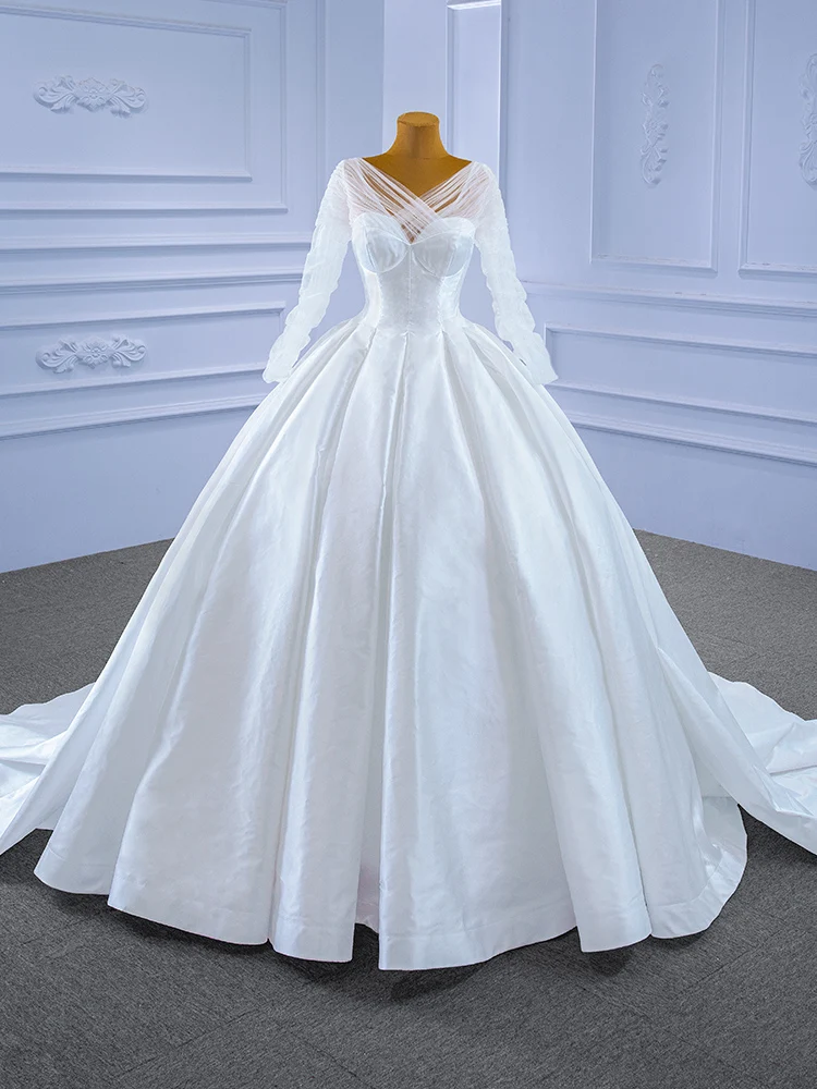 Abito da ballo da sposa di lusso di alta qualità corpetto a croce manica  lunga morbido Tulle Voile raso e seta avorio