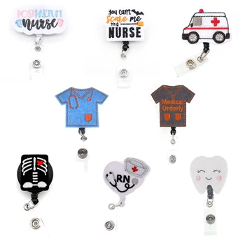 Wholesale 8 Mix Styles Medical Retractable Felt Nurse ID Badge Holder/Reel Accessories