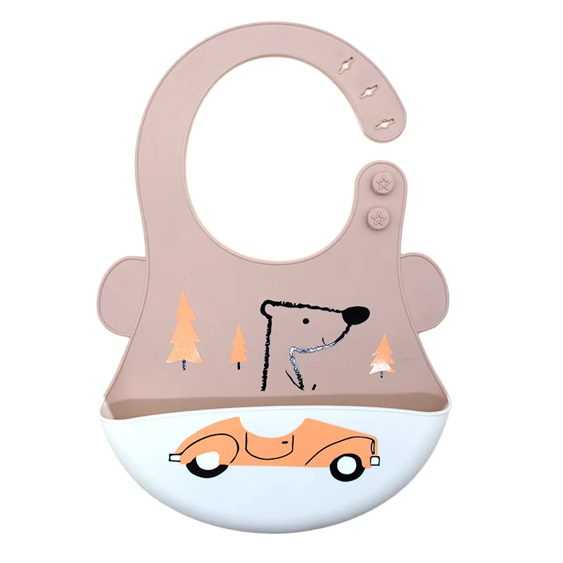 Patterned Lightweight Roll Waterproof Silicone Baby Bib Set Button/Snap Eco-Friendly Anti-Bacterial Plain Design for Infants