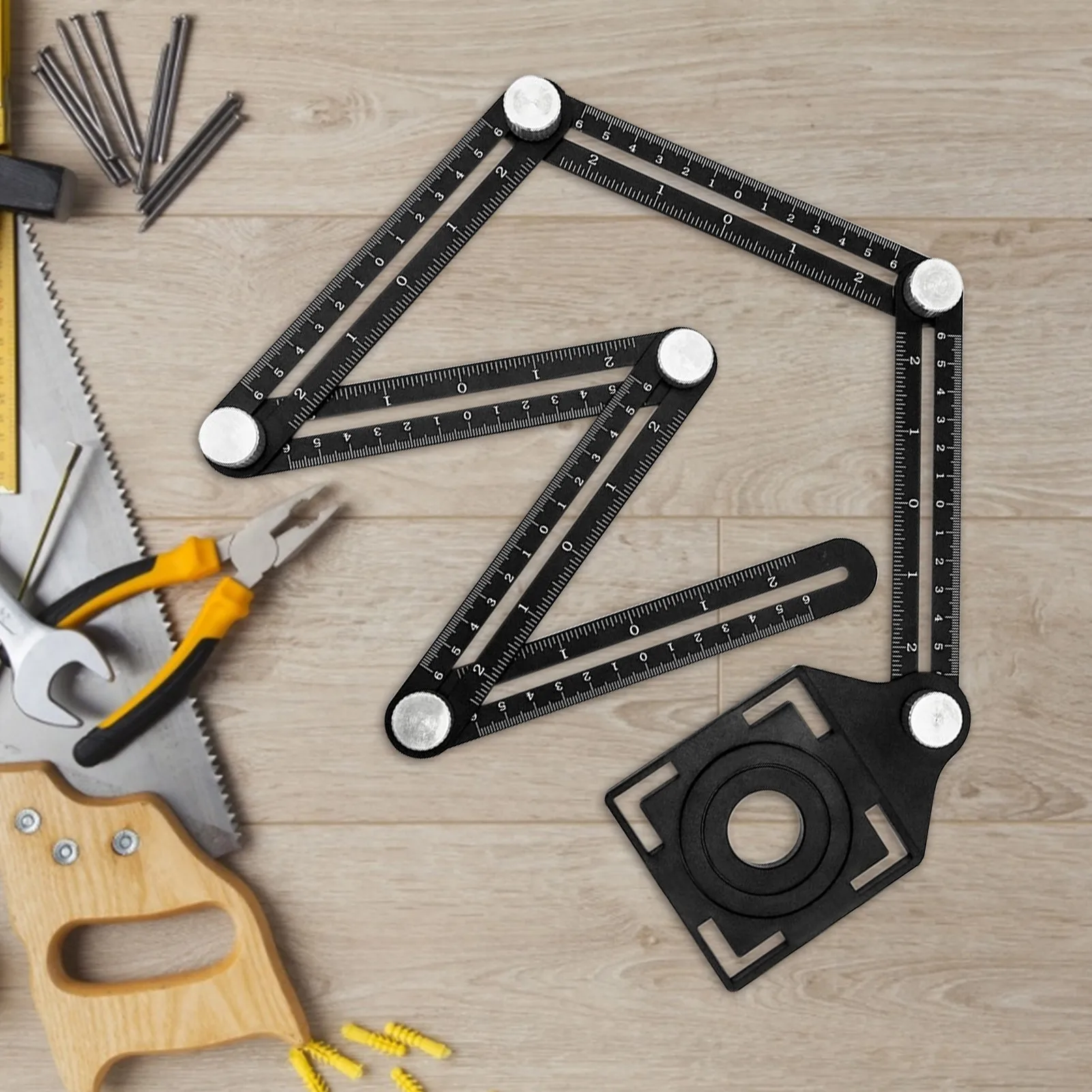 Sixfold Tile Measuring Ruler Black Multi Angle 6sides Template Tool