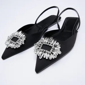 Summer New Rhinestone Temperament Wedding Shoes Muller Shoes fairy Pointed Flat Sole Sandals