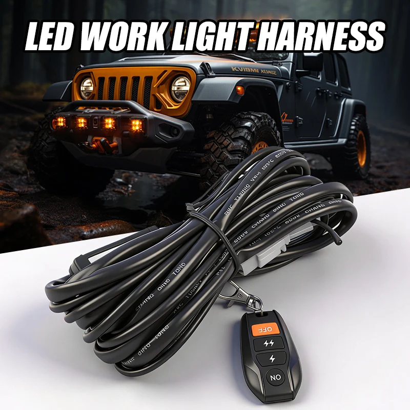 Faisceau Câbles Télécommande Sans Fil 3m Pour Barre LED 12V 40A - Relais Et Interrupteur Pour Phares Antibrouillard Tout-Terrain