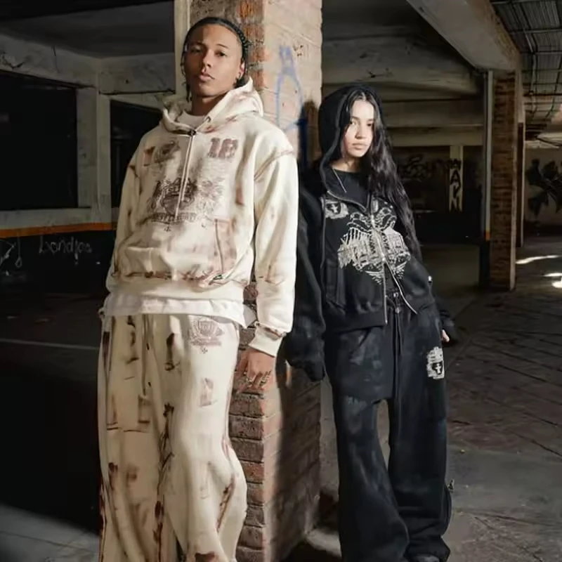 Sun Fade Heavyweight Boxy Fit French Terry 450 Gsm Stacked Tracksuit Vintage Full Zip up Men Oversized Sweatpants and Hoodie Set gallery 8