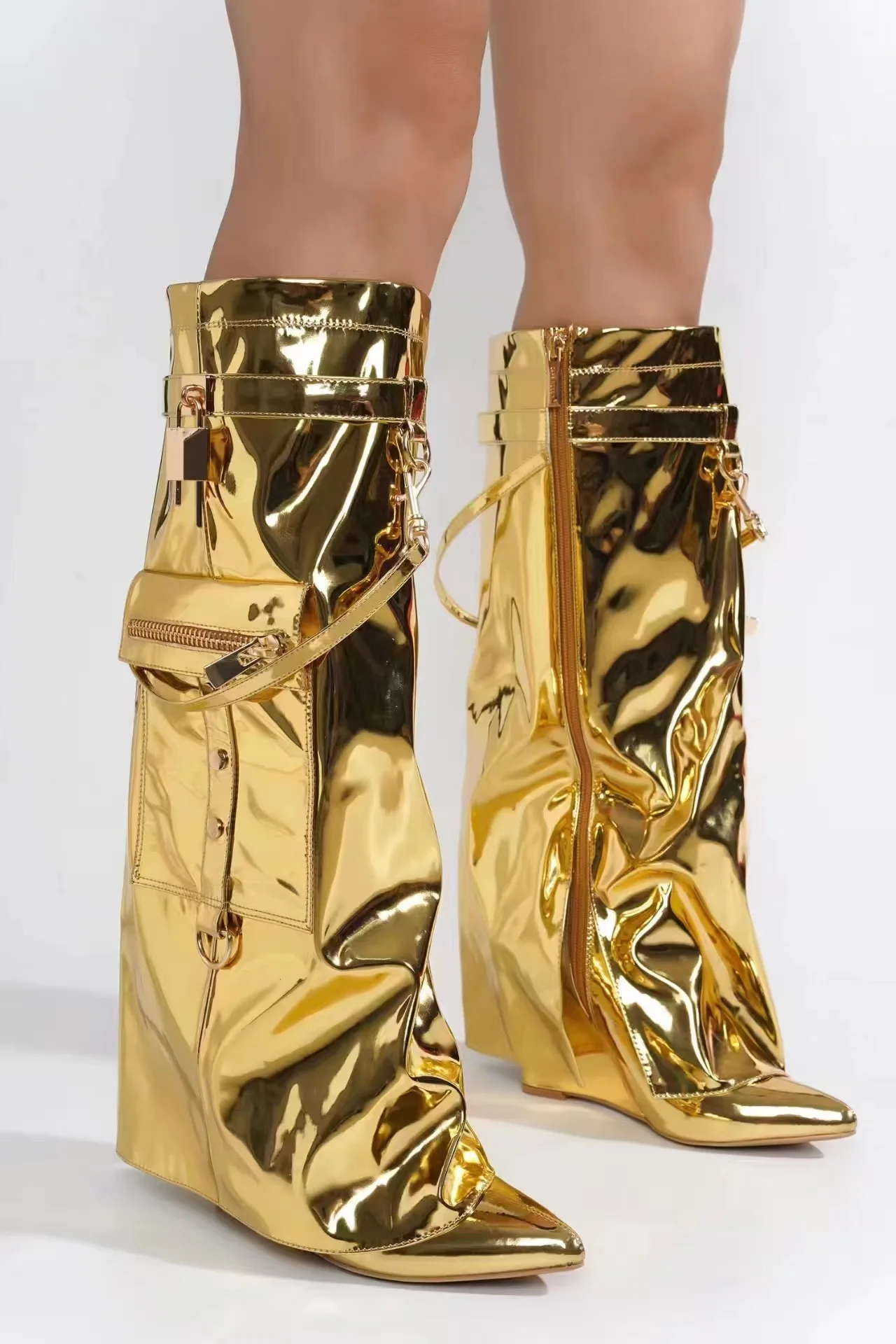 Lady Winter Knee-high Boot Big Size Wedge Heel With Lock Women Shark Boots High Quality - Image 5