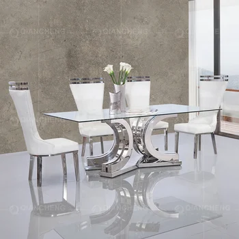 12 seater dining table sets glass top modern luxury italian design furniture high gloss stainless steel metal large dining table