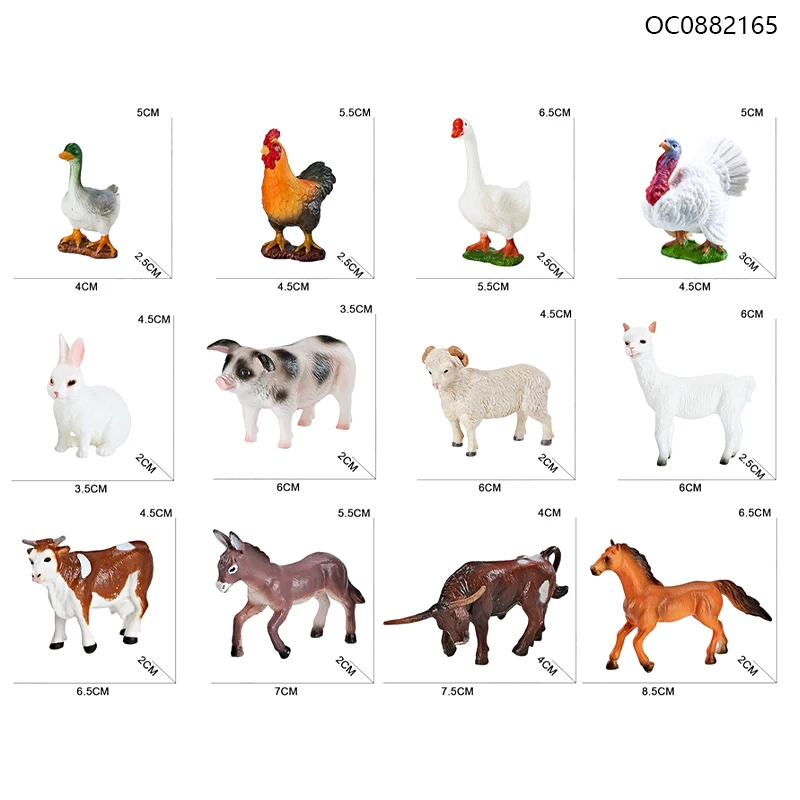 36pc Goose Rabbit Chicken Sheep Mini Model Plastic Cartoon Farm Animal Set Toys