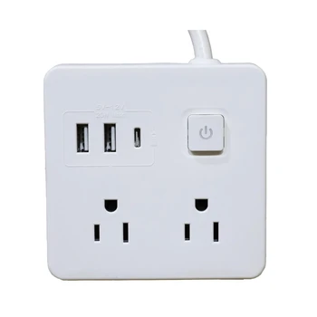 US electric extension socket 15A 2 way extension socket+2USB+type C
