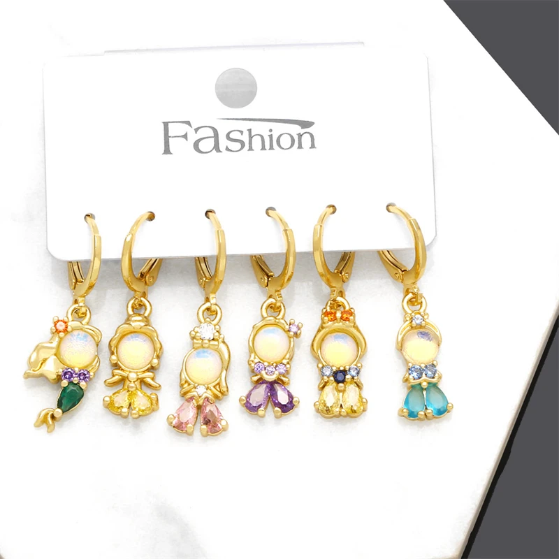 Hot Selling Crystal Charms Pendant Fairy Tales Chunky Princess Huggies Earrings Stainless Steel Hoop Earrings