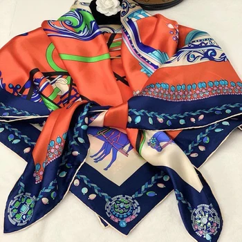 Wholesale Custom LOGO Luxury Brand Design Hijab Bandana Digital Printing 100% Silk Scarf Satin Famous Brand Silk Scarf for Women