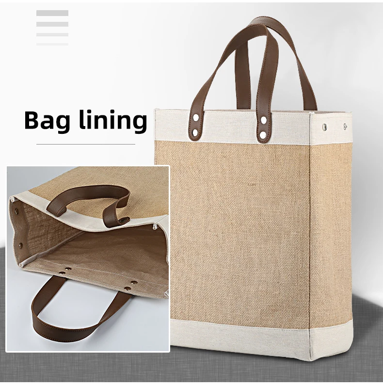 Eco-friendly Jute Tote Bag With Cotton Accents And Leather Handles ...
