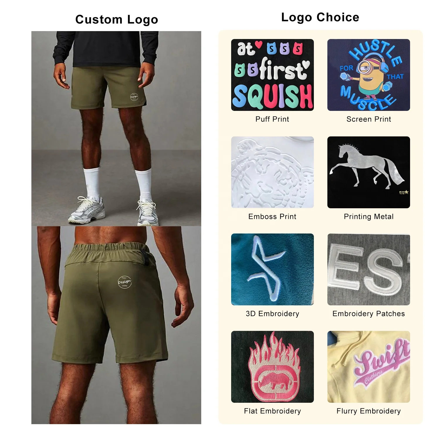 JL1119D Customized Quick Drying POLYESTER NYLON Green Solid Color Mens Casual Workout Shorts