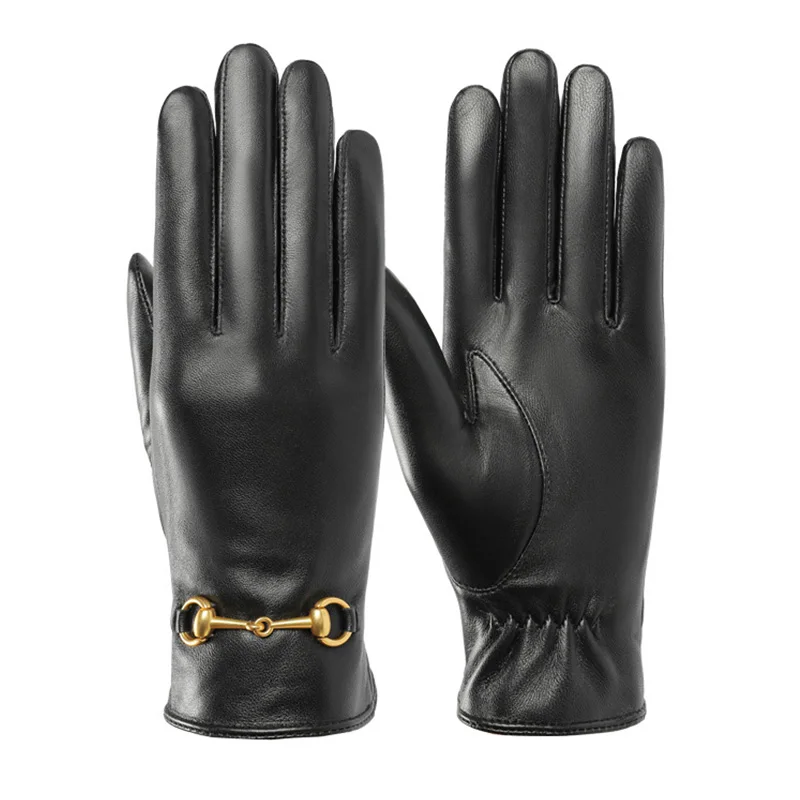 Новый дизайн зимние перчатки из натуральной овечьей кожи для сенсорных экранов Женские кожаные
