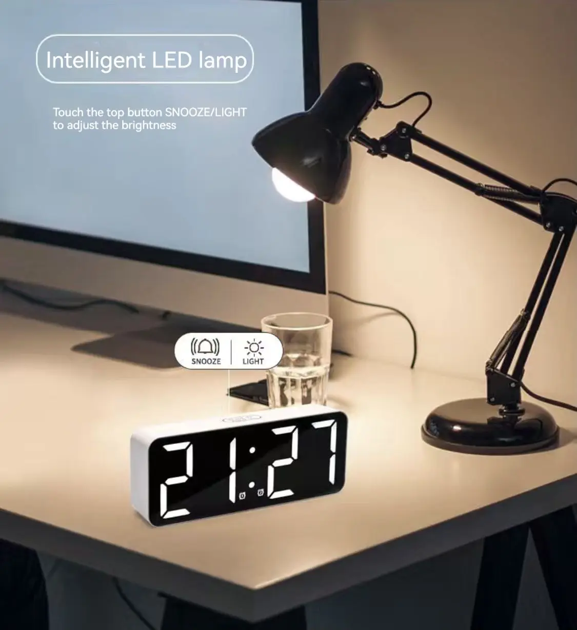 Home Decor Desk Table LED Digital Alarm Clock with USB Cable