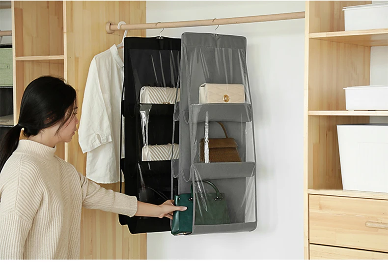 Over the Door Hanging Bag 6 and 8 Pocket Large Capacity Storage Bag Handbag Organization Bag with Clear Window Accessories