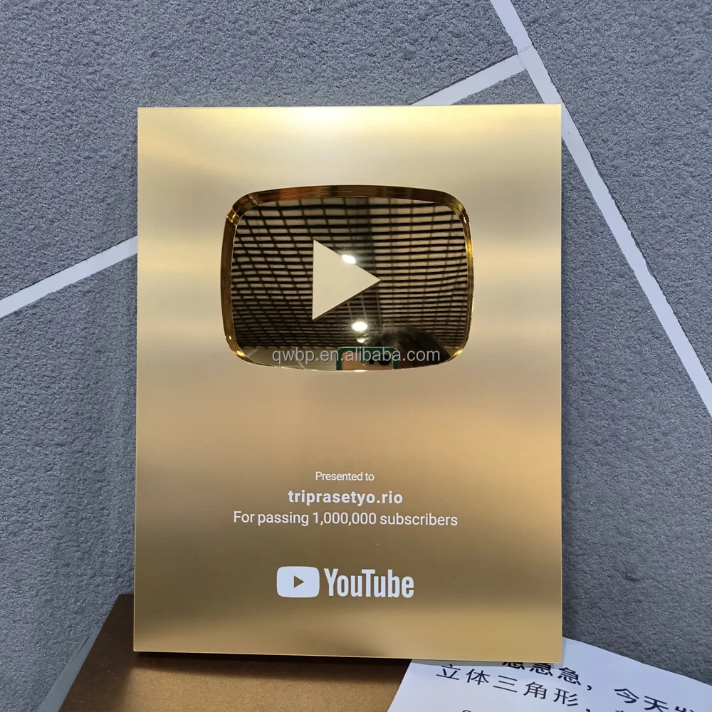 100K YouTube Play Button Award, Aluminum Award Plaques Custom, Gold ...