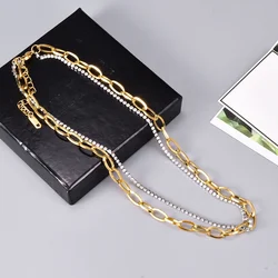 New Hip Hop Jewelry 18k Gold Plated Link Choker Necklaces Women Vintage Punk Iced Out Crystal Tennis Chain Statement Necklace
