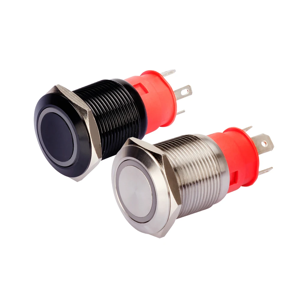 19mm Power Red Led Light Waterproof Reset  High Current Marine Stainless Steel Metal 20A Push Button Switch
