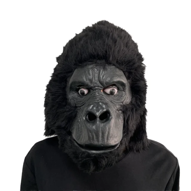 Anime Movie Role Play King Mask Animal Gorilla Latex Mask with Black Hair Halloween Scary Monkey Headgear for Adult