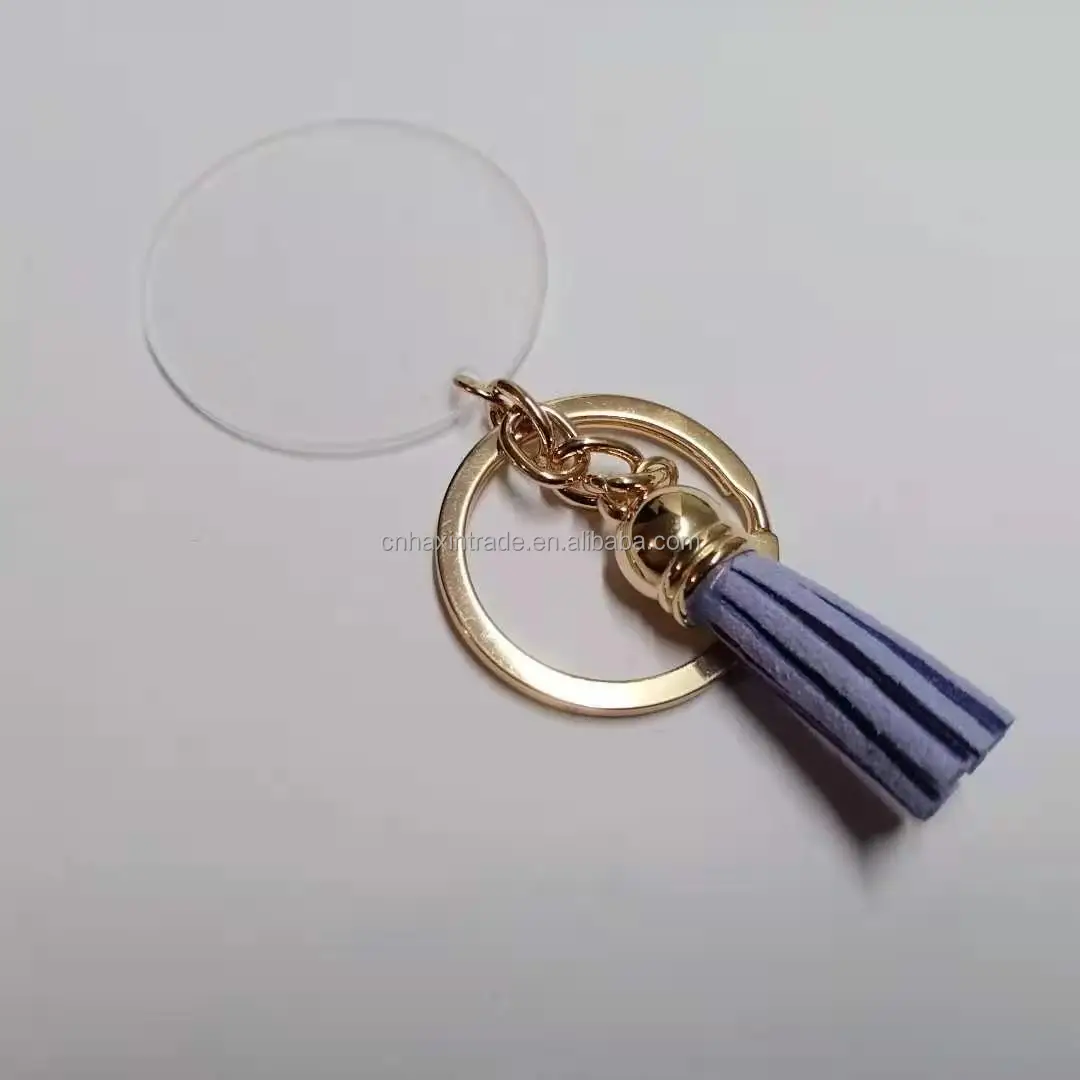 Monogrammed Round Disc Blank Leather Tassel Keychain Personalized Accessories