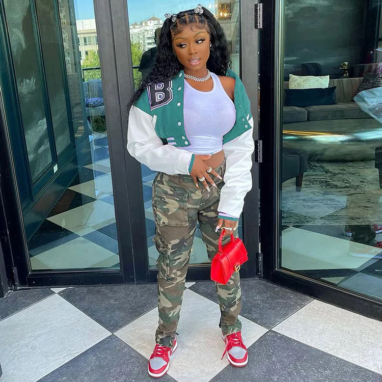 2022 Лоскутная тренировочная повседневная женская укороченная летняя куртка, модная бейсбольная куртка-бомбер с синелевыми нашивками