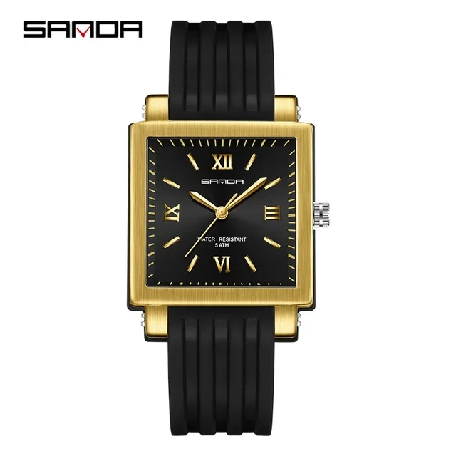 Sanda 3208 New Luxury Fashion Quartz Wrist Watch Girls Pointer Square Design Women's  Silicone Strap Wristwatches for Women Gift