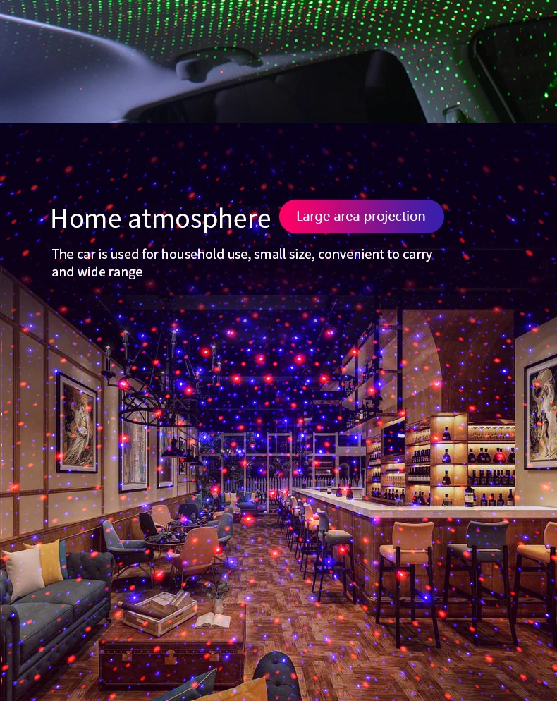 Car Interior Atmosphere Starry Laser Lamp USB Led Roof Car Star Night Light Projector Super Brightness Auto Starry Adornment