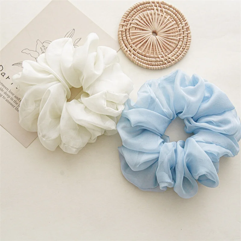 New Large Solid Color Chiffon Large Scrunchies Women Simple Hair Scrunchies Band