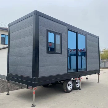 movable container house with chassis wheels expandable house 20ft 40ft for camping and hotel family house