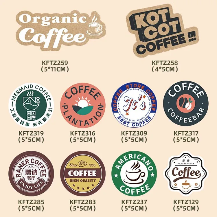 Coffee Cup Sticker logo Customized Beverage Store Takeaway Cup Self-adhesive Disposable Milk Tea Drink Waterproof Label