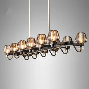 JACKSUN Gold Colored Glass Ceiling Chandelier Hanging Lamp for Restaurant Kitchen Island Decor Pendant Light