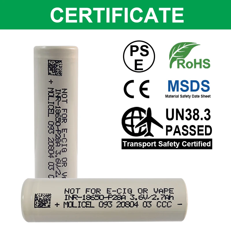 Molicel P28A 18650 INR 18650 P28A Cell 2800mah Batteries 3.7v Battery TW  Vtc6 Grade a Original 18650 Li Ion Battery Ce Gray 35A