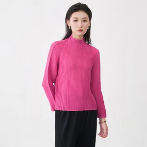 Women Clothing Wholesale Miyake Pleated Tops High Quality Stretch Casual Long-sleeved T-shirts for Women