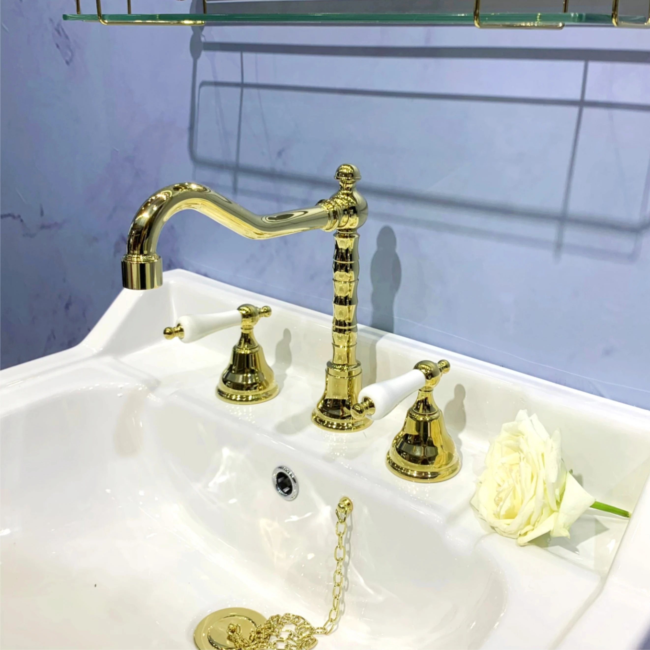 Luxury Ceramic Lever Handles Brass Basin Tap - Gold details