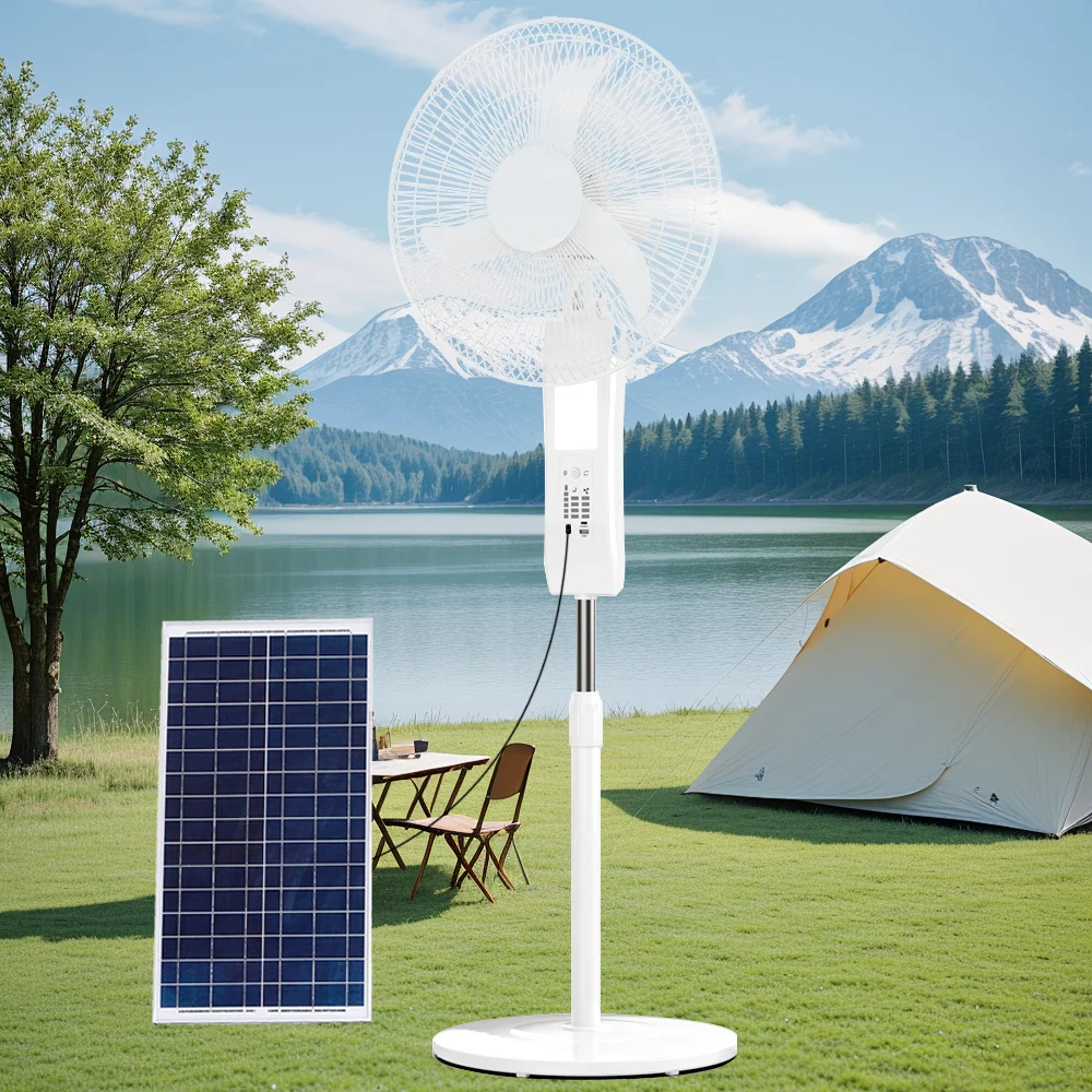 Factory Wholesale 16Inch 12V Home Outdoor Rechargeable Solar Floor Standing Fan With Solar Panel