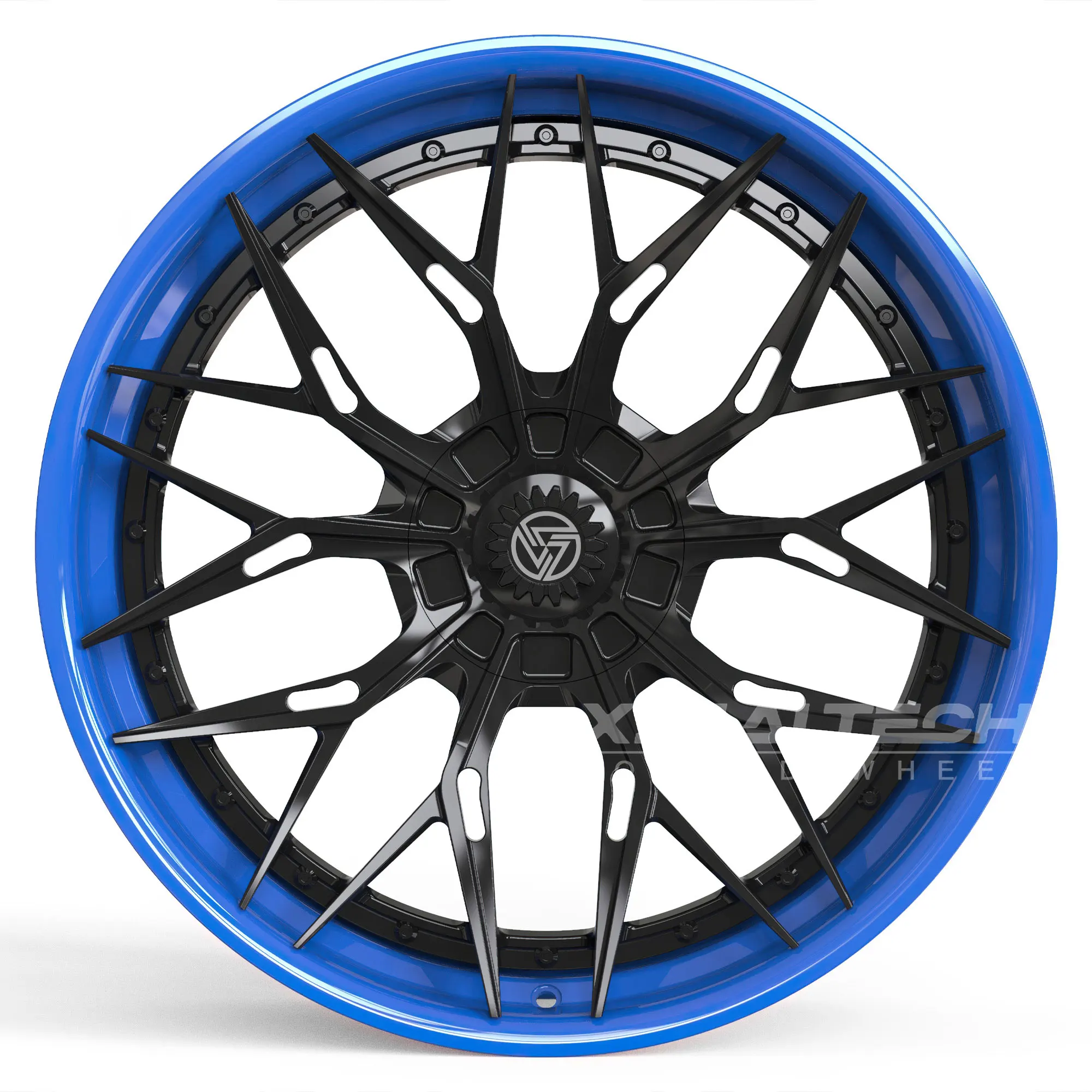 XL Custom Two-Piece Deep Dish Forged Wheels Black Face Blue Lip Rims for Audi BMW Benz Mustang Charger F150 RAM - Image 3