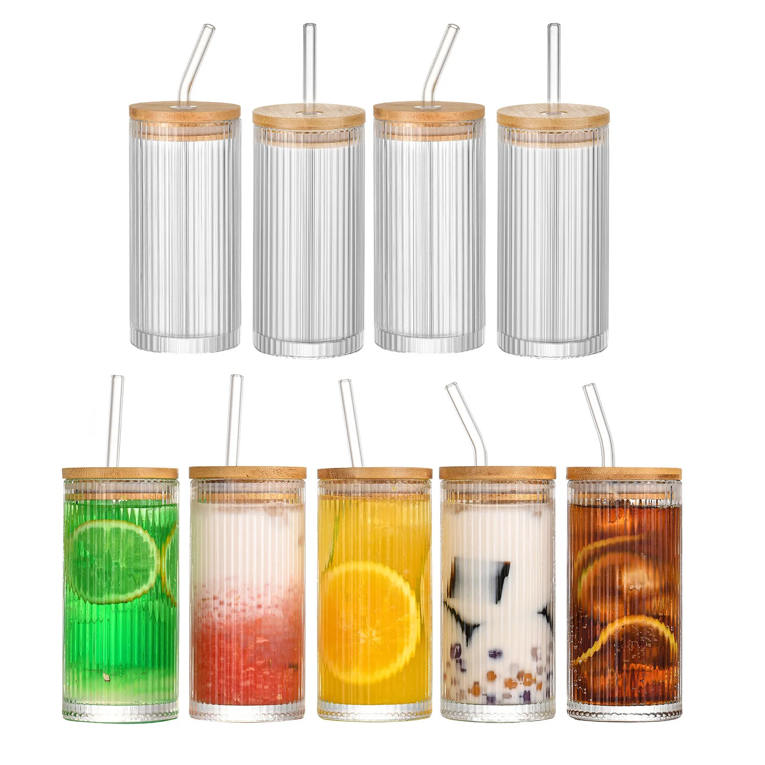 Alibaba.com: ZSTONDA V2023080902 Ribbed Glass Cups 12 oz, Modern Design  with Straw and Lid for Bar Beverages : Sustainable and stocked options  available for quick delivery.