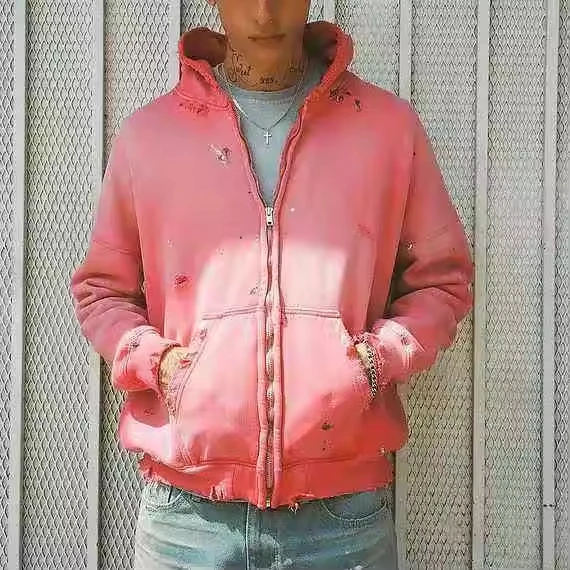 Distressed Applique 3D Embroidery 500GSM Cotton Graphic Heavyweight Vintage Autumn Crop Hoodies