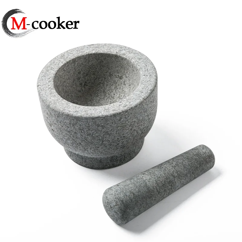 Manual Garlic Spice Press Pounder Kitchen Heavy Granite Pestle and Mortar Kit